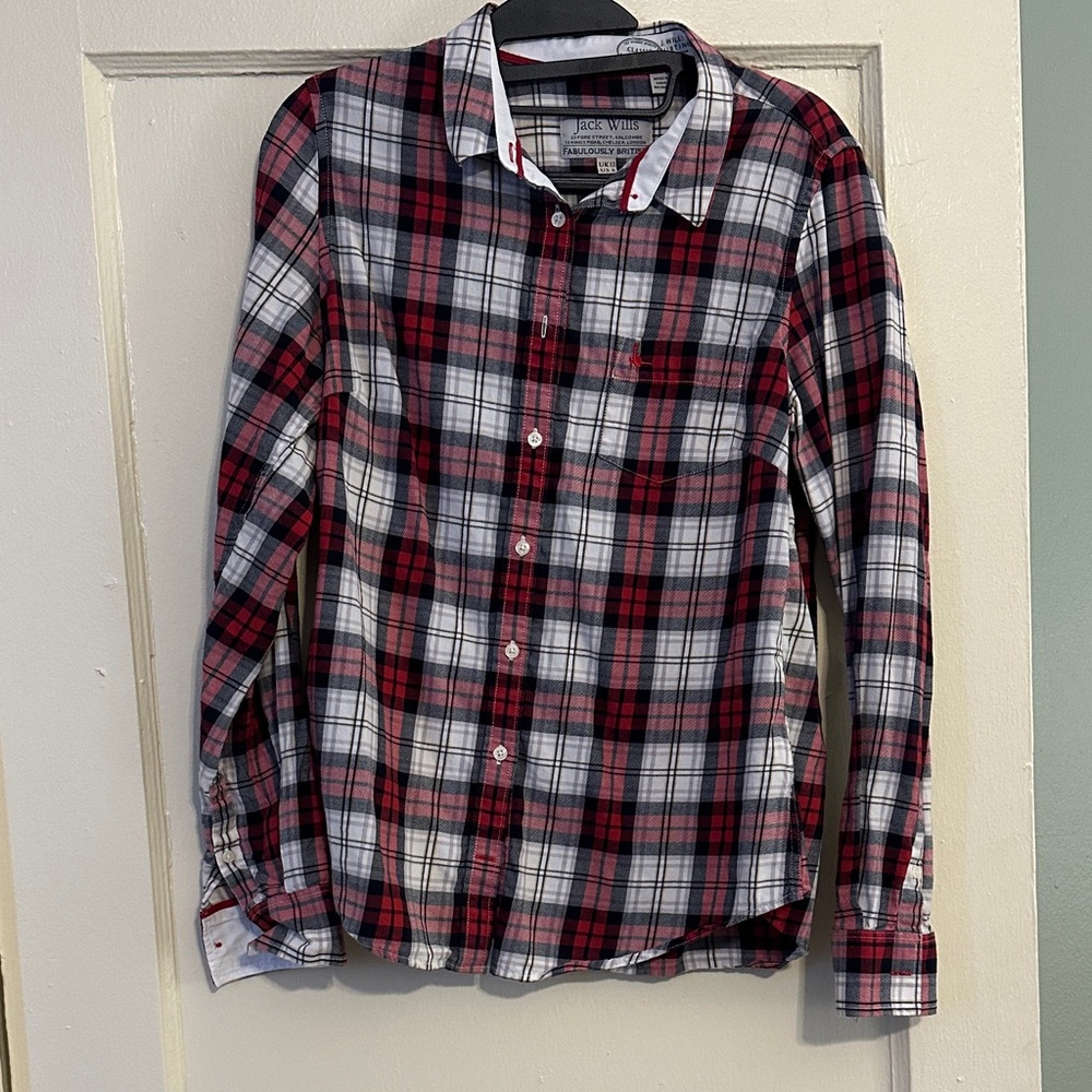Jack Wills Red and Black Plaid Women's Button Down Shirt